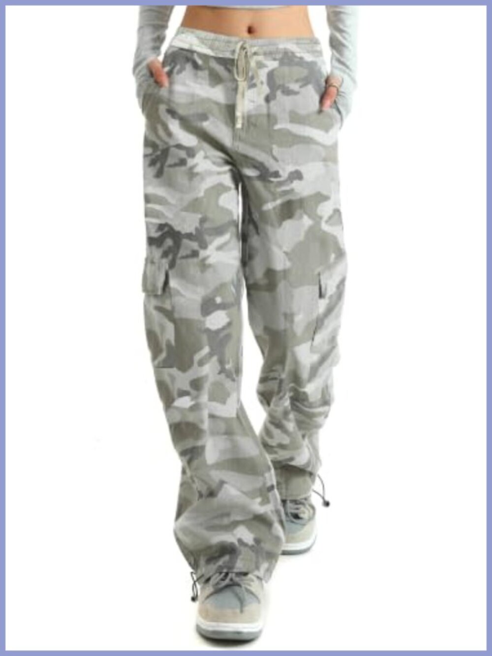 High Waisted Wide Leg Cargo Pants Cotton Drawstring Casual